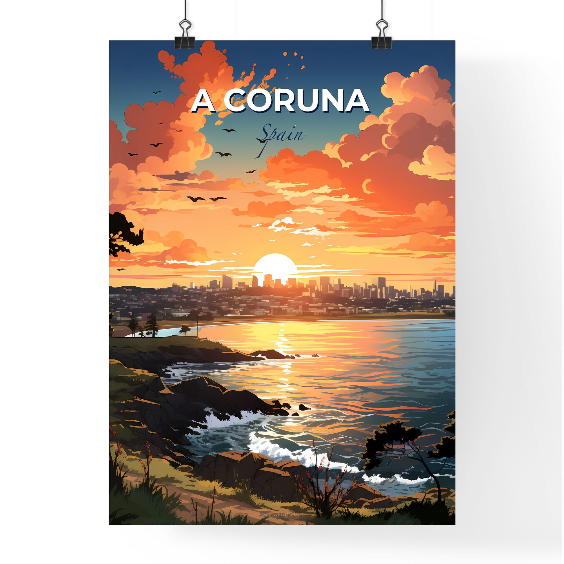 A Coruna, Spain, A Poster of a sunset over a city Default Title