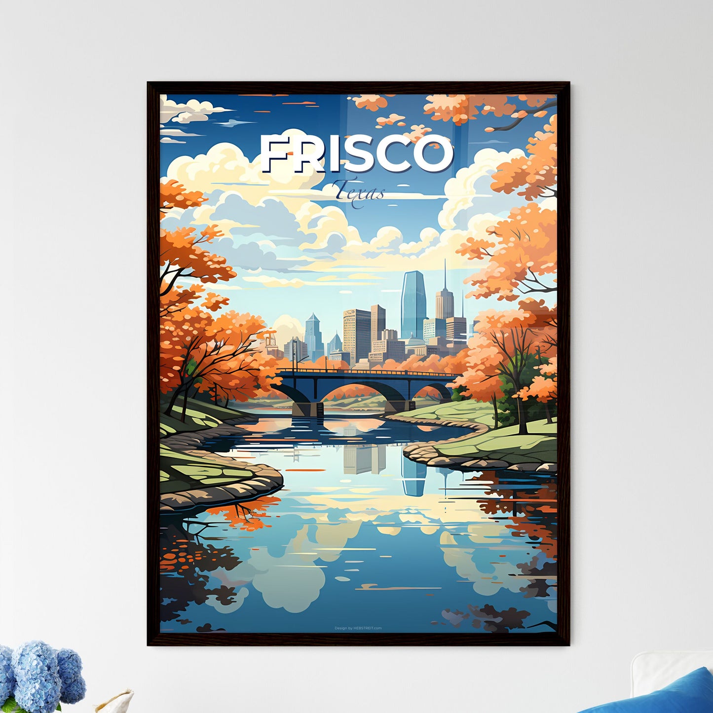 Frisco, Texas, A Poster of a river with a bridge and trees with orange leaves Default Title