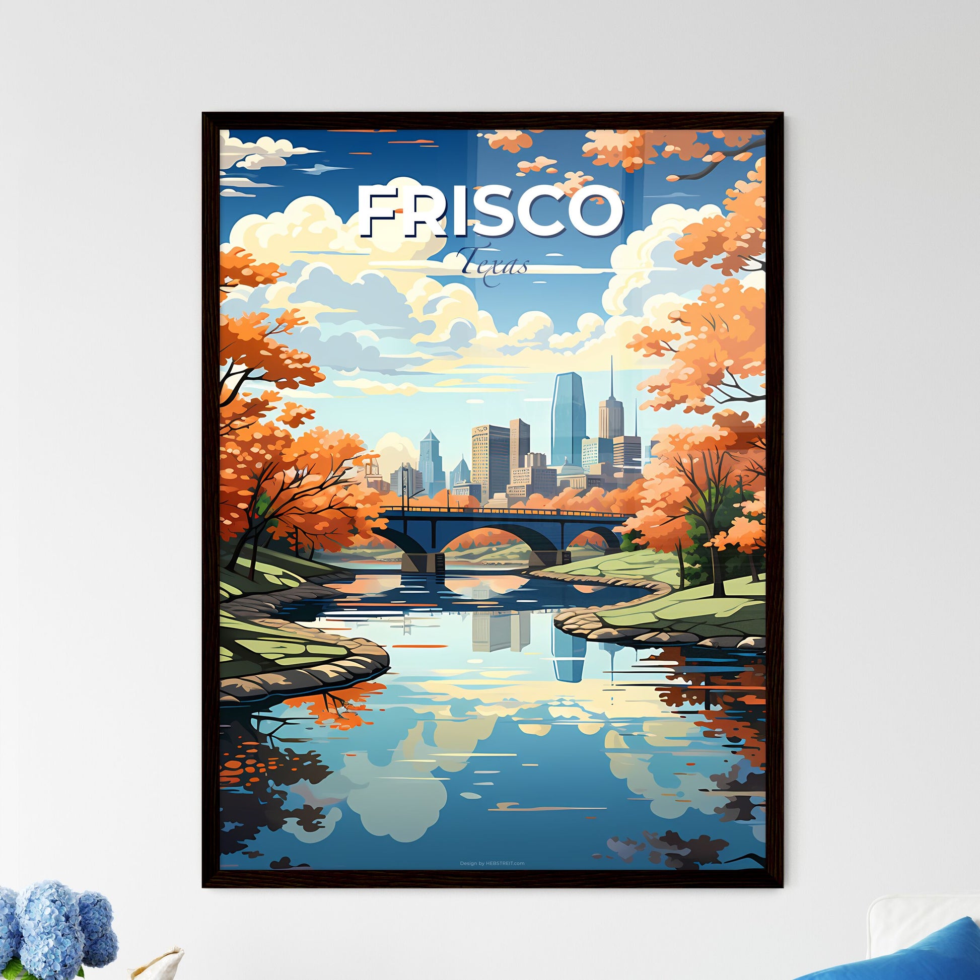 Frisco, Texas, A Poster of a river with a bridge and trees with orange leaves Default Title