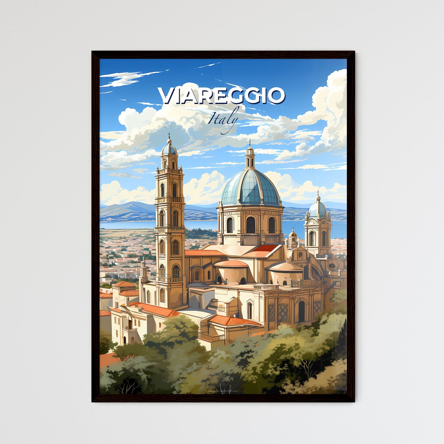 Viareggio, Italy, A Poster of a large building with towers and a city in the background Default Title