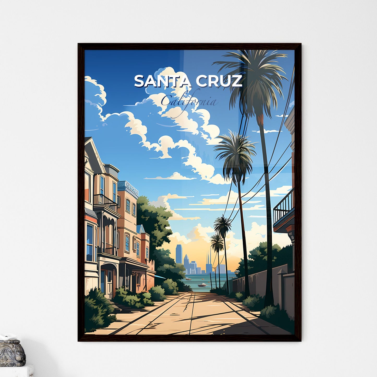 Santa Cruz, California, A Poster of a street with palm trees and buildings Default Title