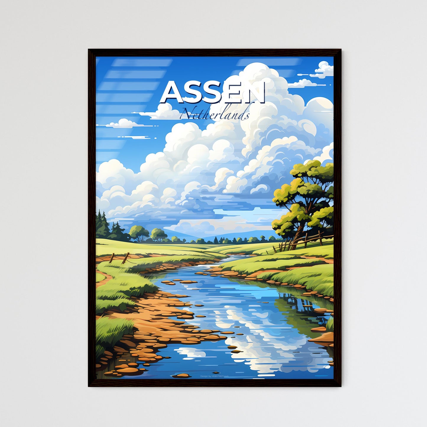Assen, Netherlands, A Poster of a river running through a grassy field Default Title