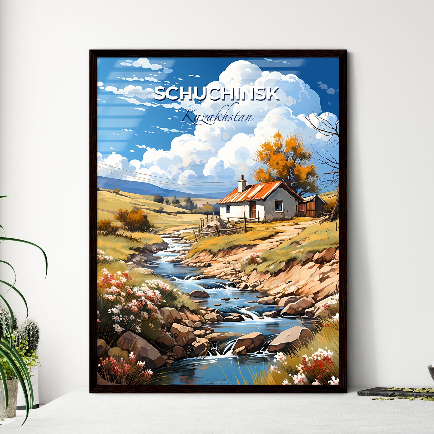 Schuchinsk, Kazakhstan, A Poster of a river running through a valley with a house and trees Default Title