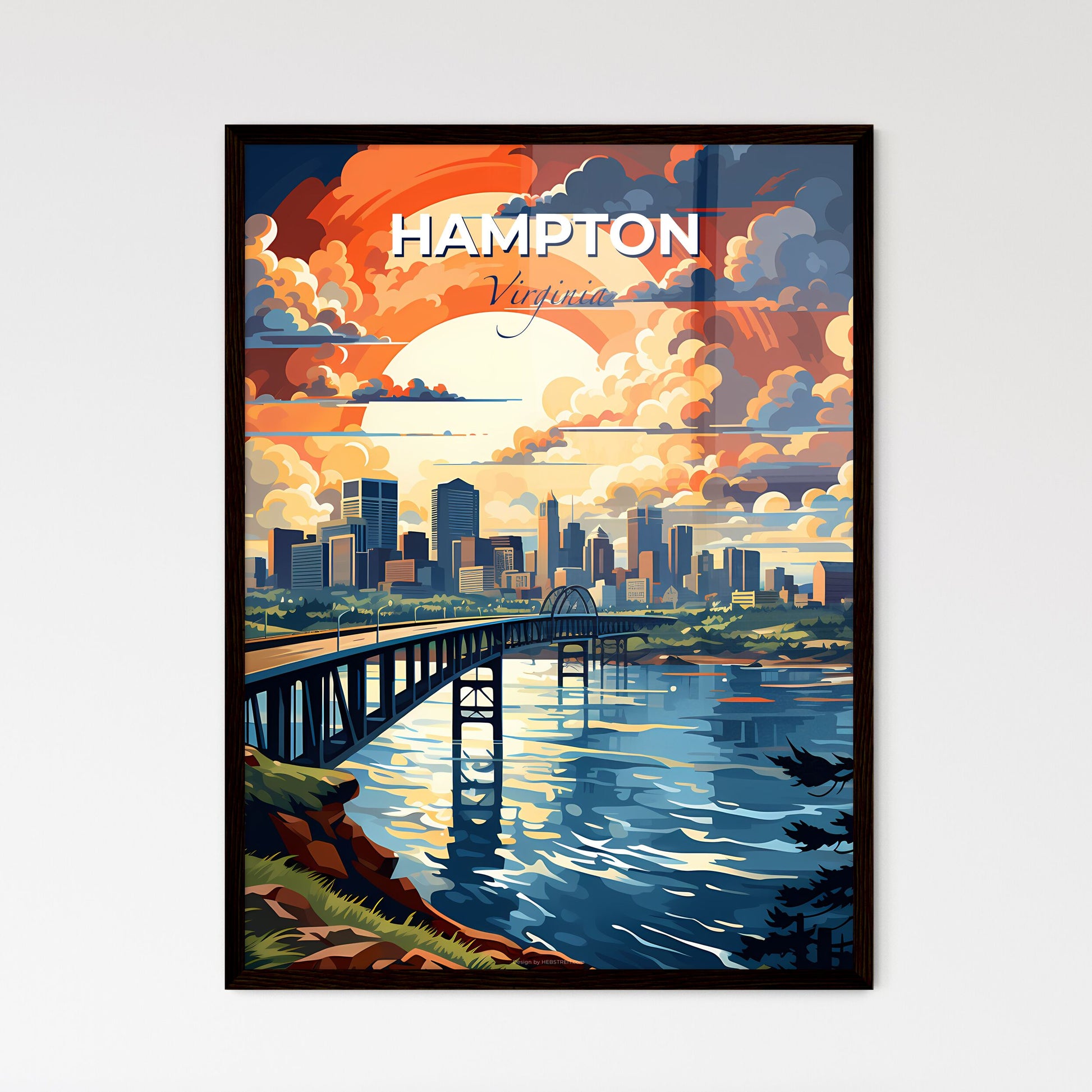 Hampton, Virginia, A Poster of a bridge over a river with a city in the background Default Title