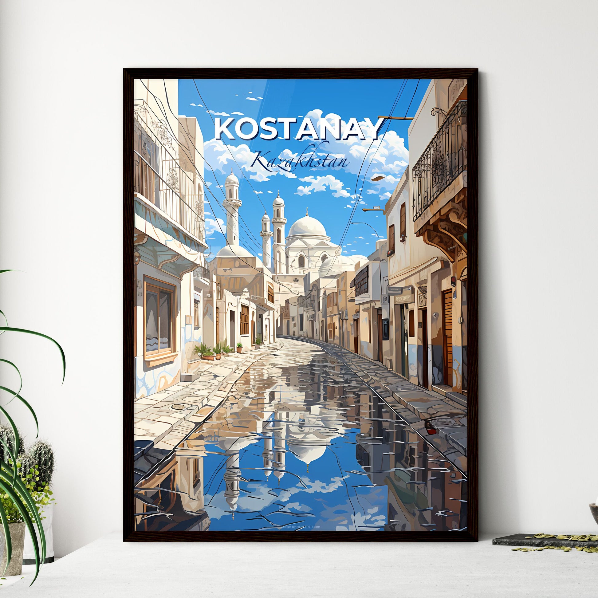Kostanay, Kazakhstan, A Poster of a street with buildings and a reflection of a building Default Title