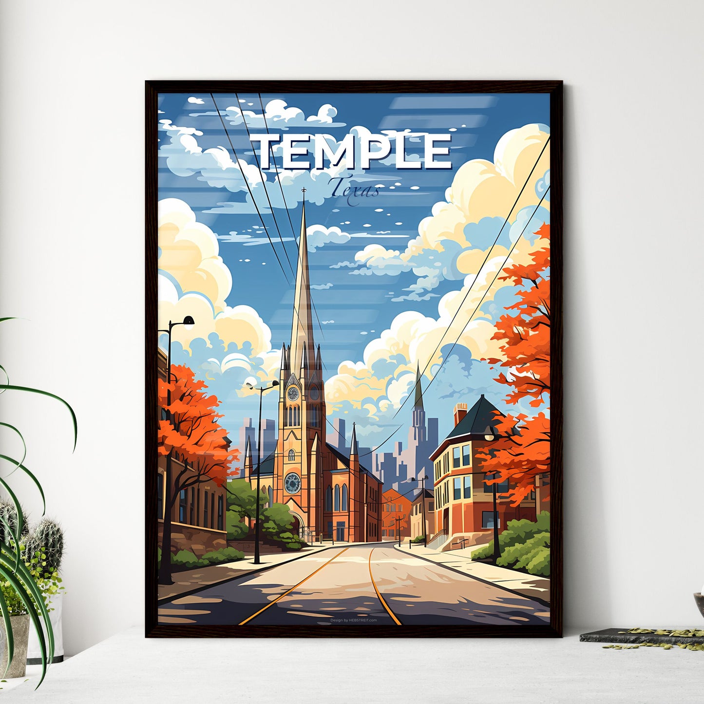Temple, Texas, A Poster of a street with a church and trees Default Title