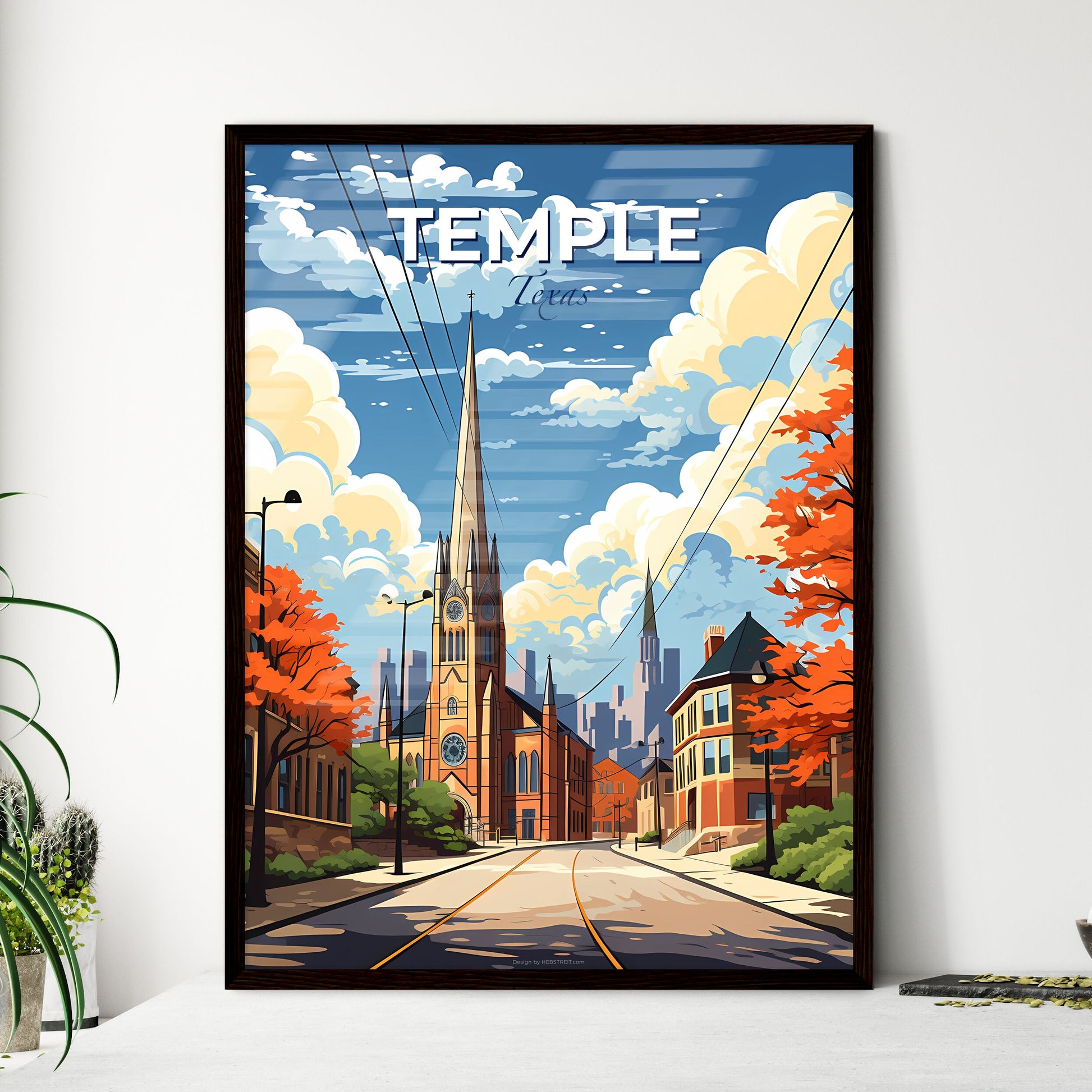 Temple, Texas, A Poster of a street with a church and trees Default Title