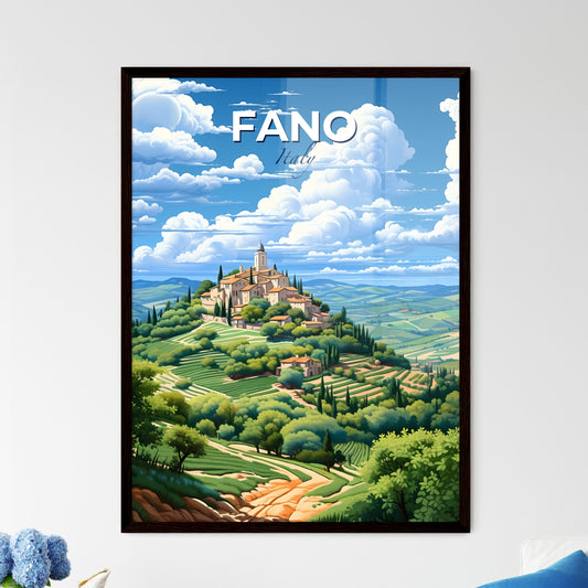 Fano, Italy, A Poster of a landscape of a hill with a building and trees Default Title