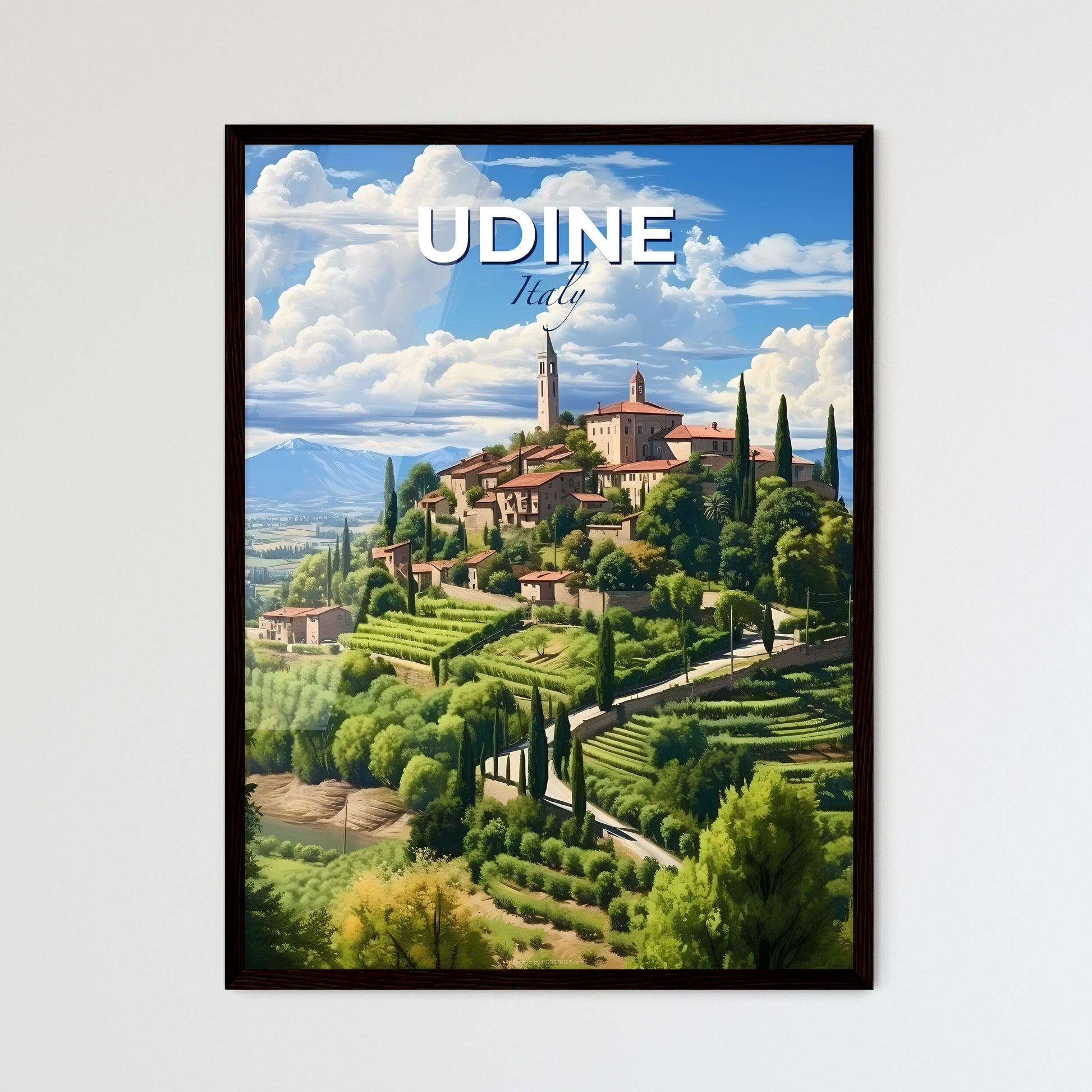 Udine, Italy, A Poster of a landscape of a village on a hill Default Title