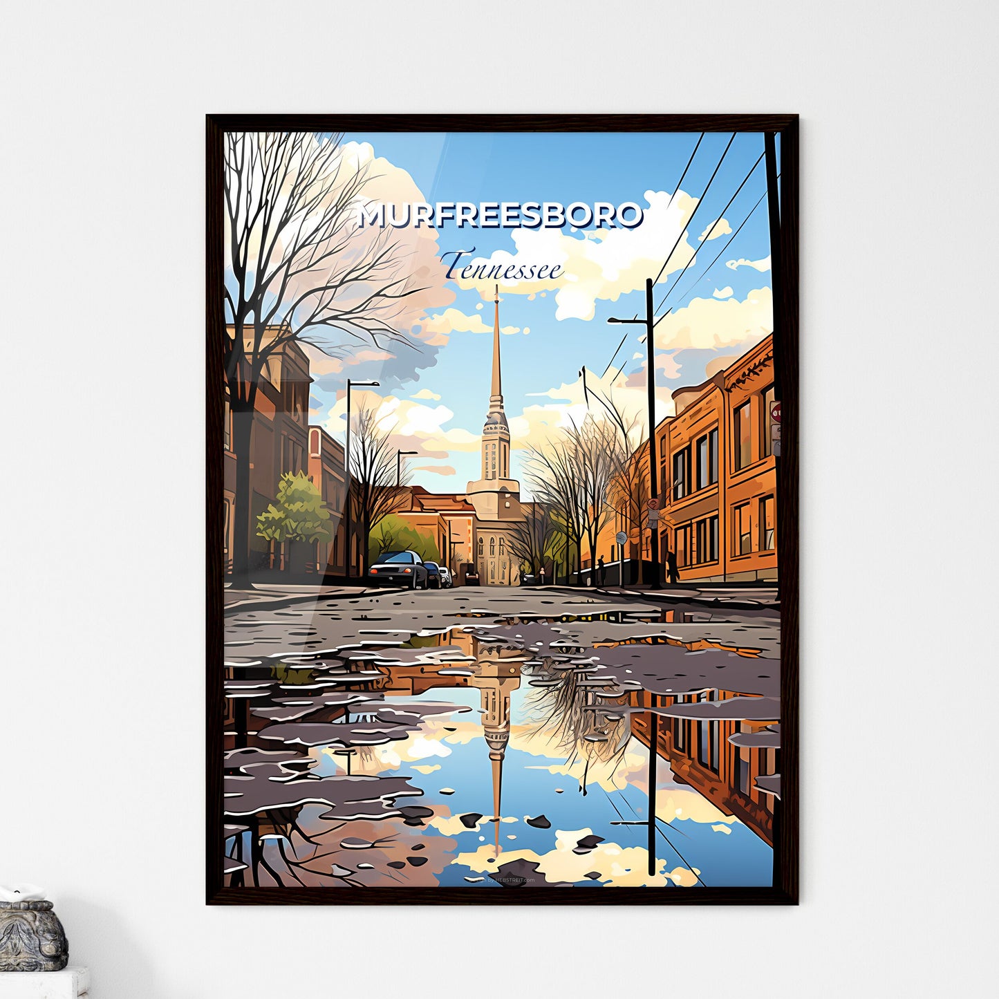 Murfreesboro, Tennessee, A Poster of a reflection of a building in a puddle on a street Default Title