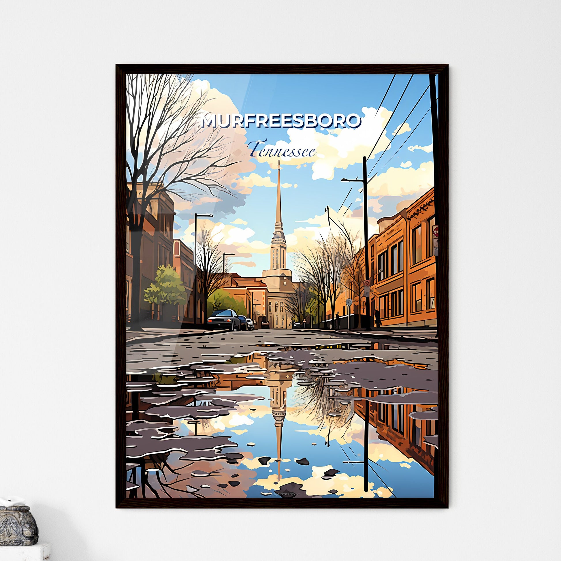 Murfreesboro, Tennessee, A Poster of a reflection of a building in a puddle on a street Default Title