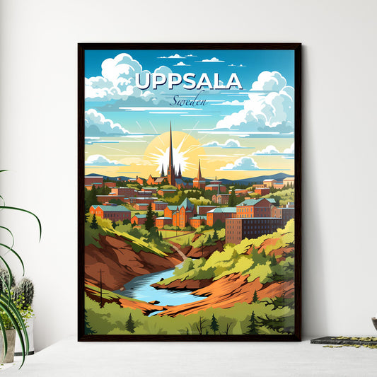 Uppsala, Sweden, A Poster of a landscape of a town with trees and a river Default Title