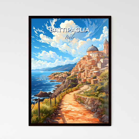 Battipaglia, Italy, A Poster of a road leading to a town on a hill by the ocean Default Title