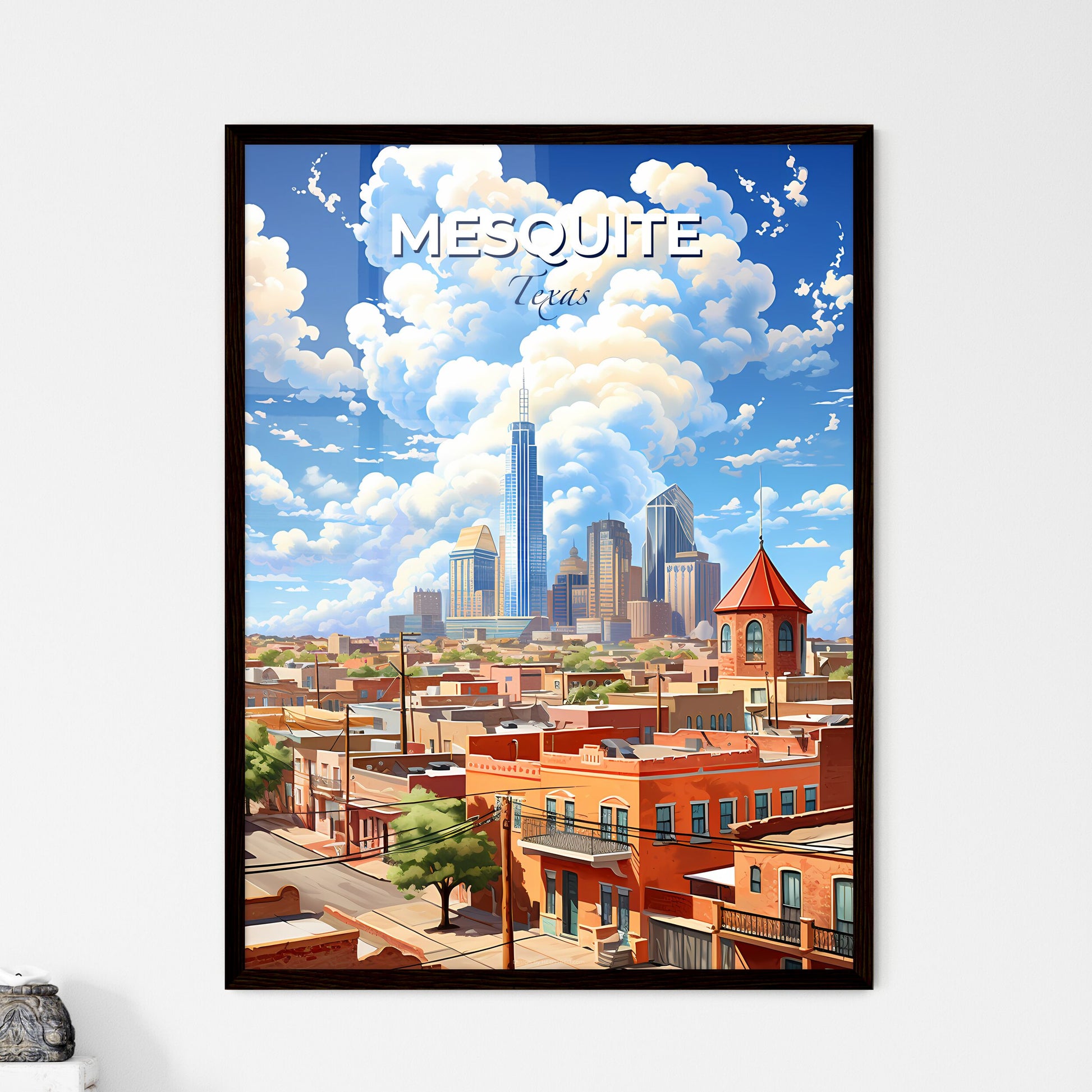 Mesquite, Texas, A Poster of a city with a tall building in the background Default Title