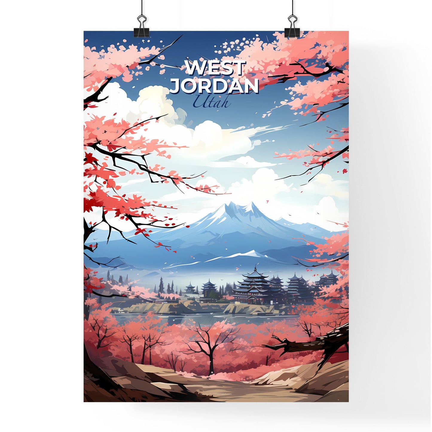 West Jordan, Utah, A Poster of a landscape with pink trees and mountains Default Title