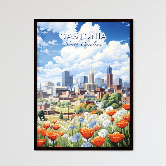 Gastonia, North Carolina, A Poster of a field of flowers with a city in the background Default Title