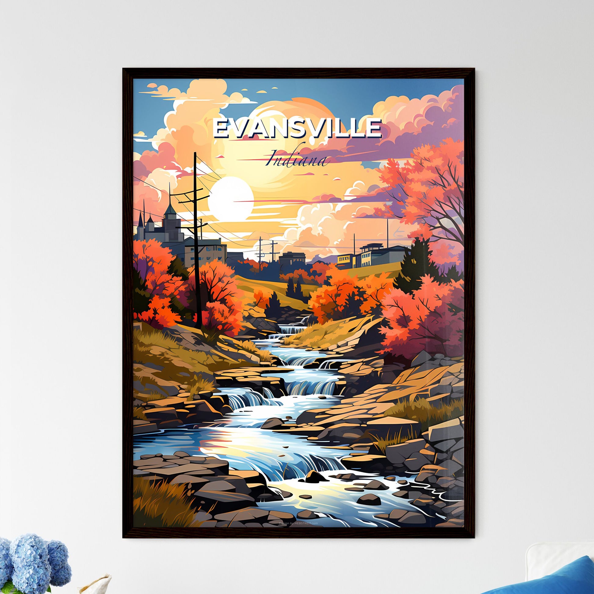 Evansville, Indiana, A Poster of a river running through a valley with trees and buildings Default Title