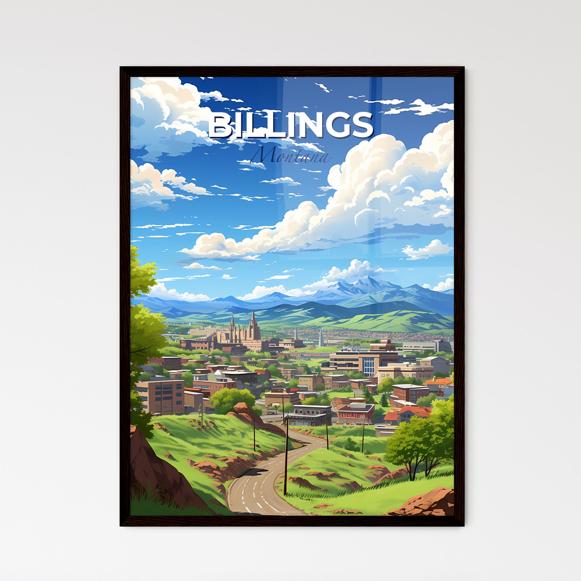 Billings, Montana, A Poster of a landscape of a city with trees and mountains Default Title