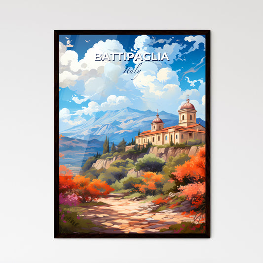Battipaglia, Italy, A Poster of a building on a hill with trees and mountains in the background Default Title