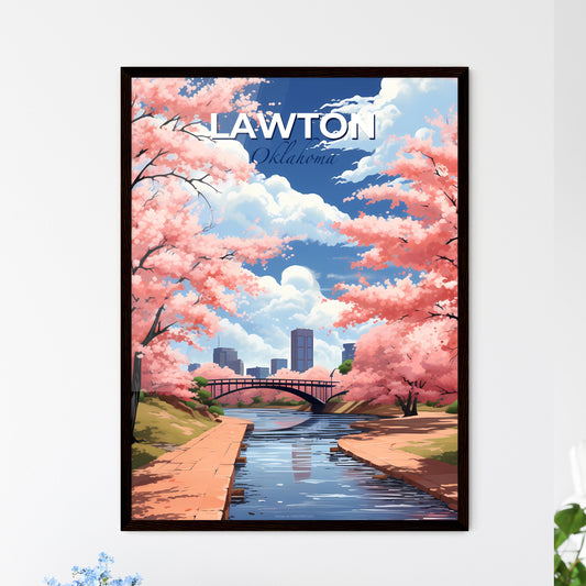 Lawton, Oklahoma, A Poster of a bridge over a river with pink trees Default Title
