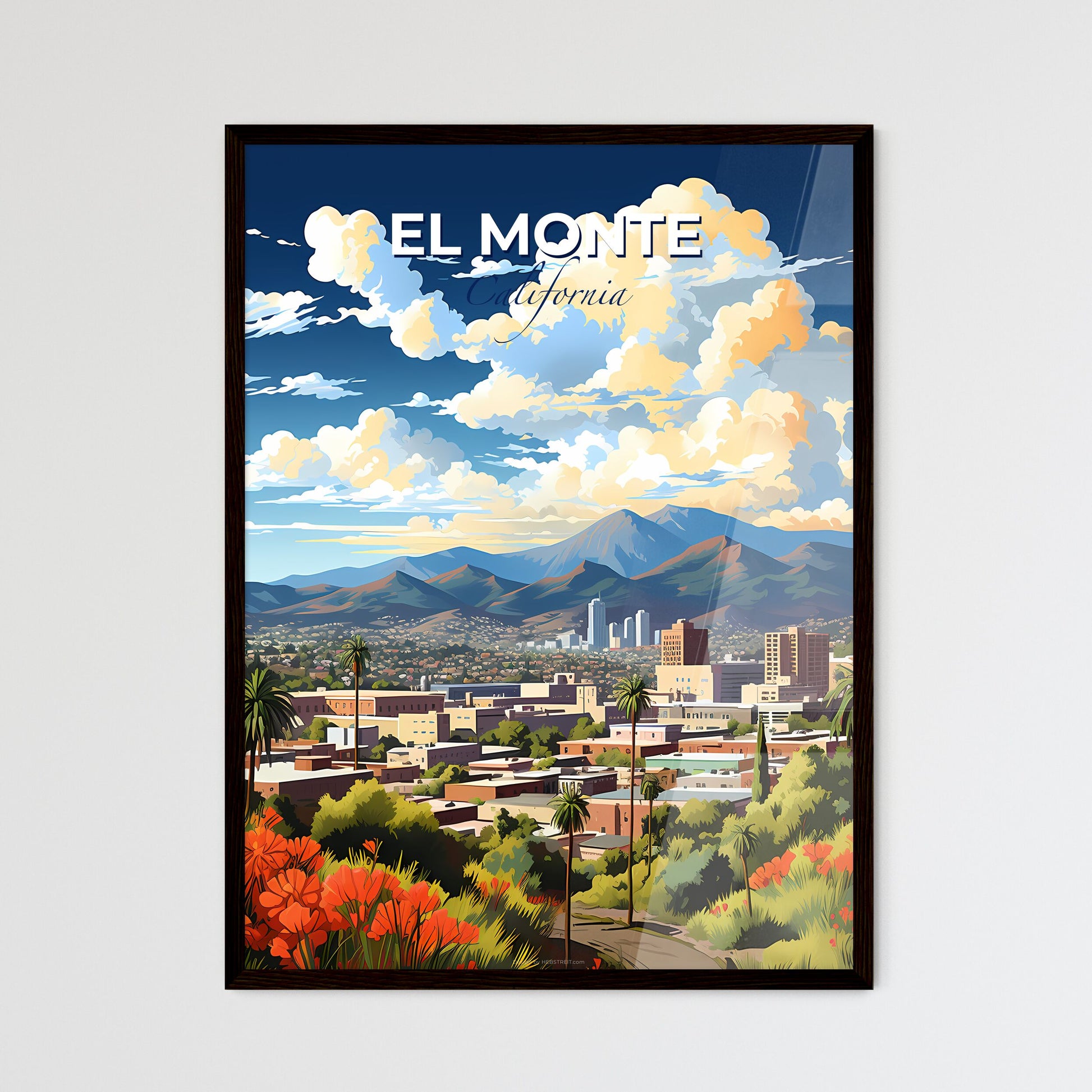 El Monte, California, A Poster of a cityscape with mountains in the background Default Title