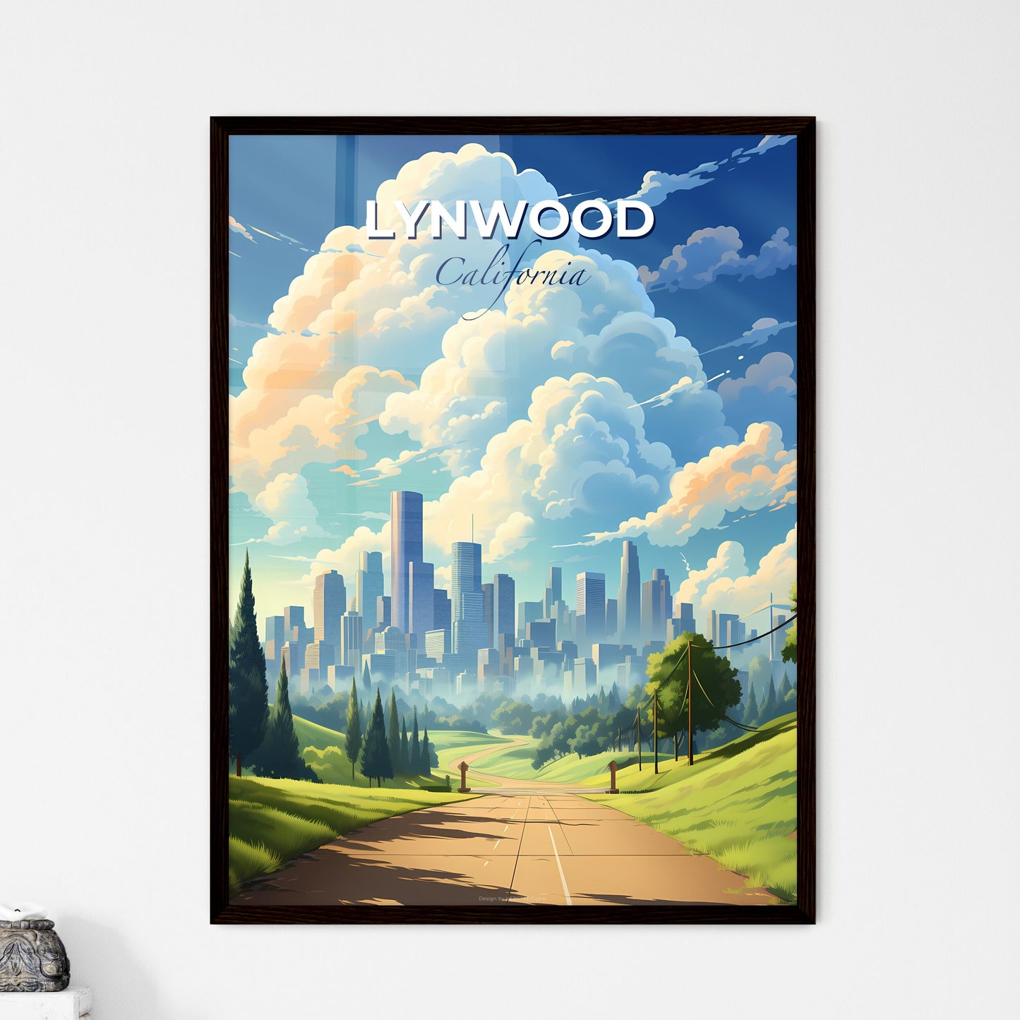 Lynwood, California, A Poster of a road with trees and a city in the distance Default Title