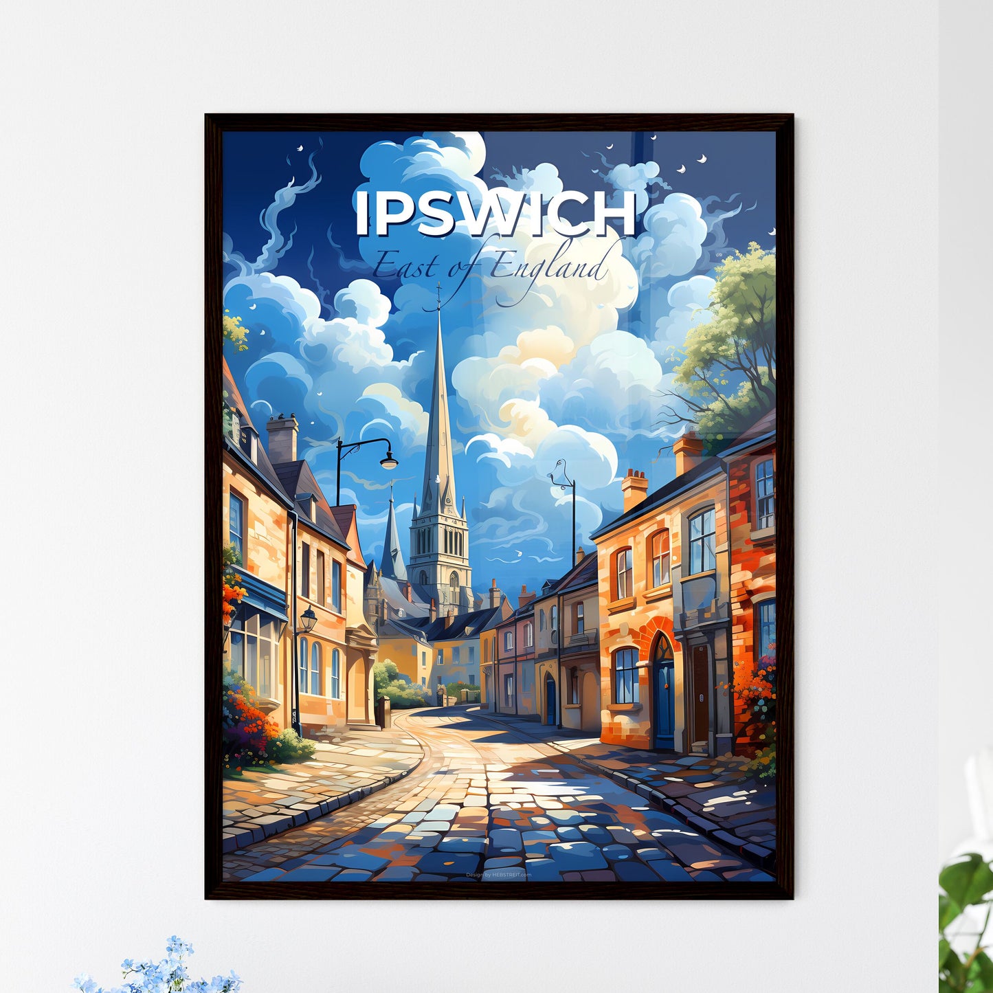 Ipswich, East of England, A Poster of a street with buildings and a church in the background Default Title