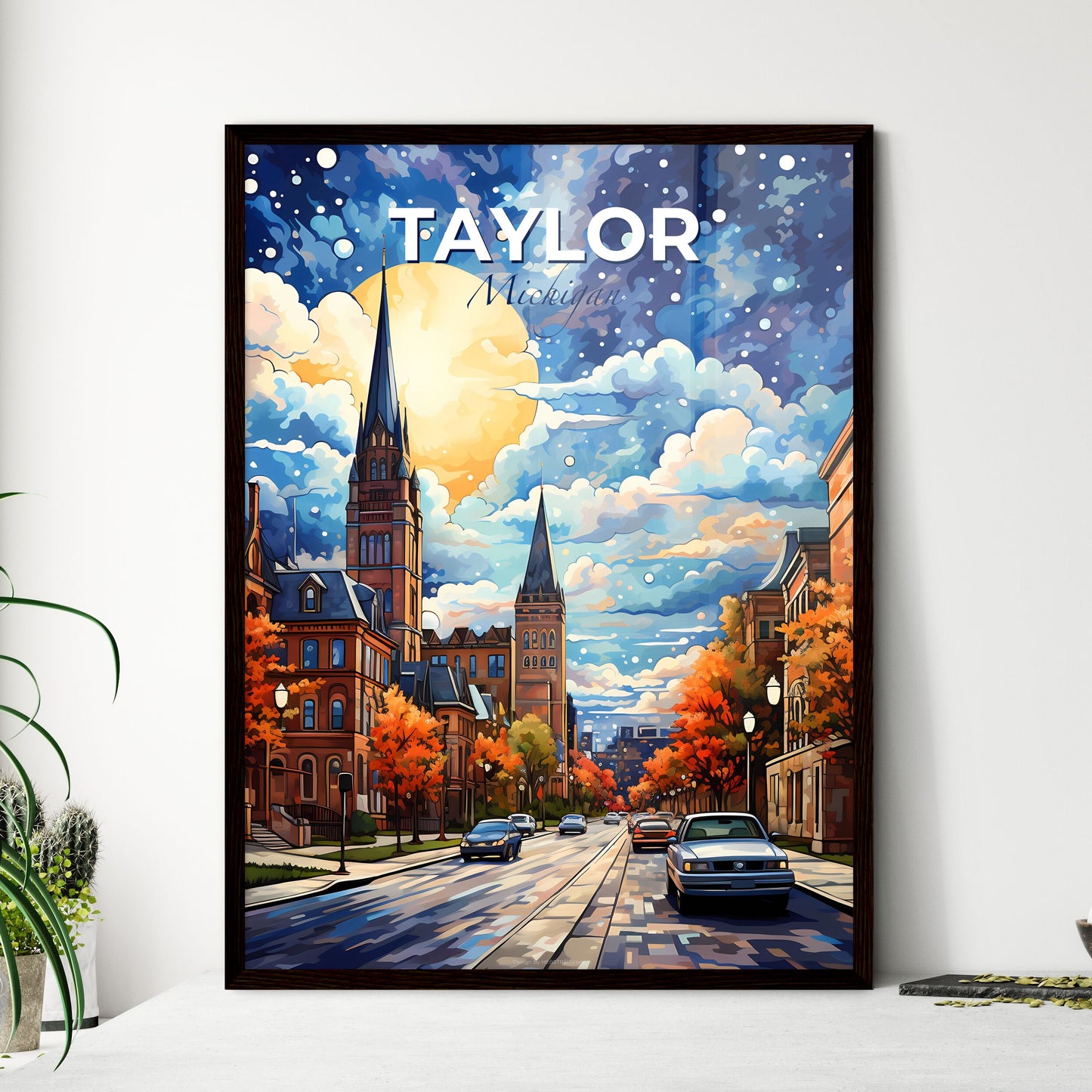 Taylor, Michigan, A Poster of a street with cars and trees in front of a large moon Default Title