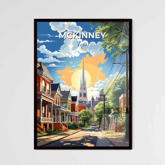Mckinney, Texas, A Poster of a street with houses and trees and a tall spire in the background Default Title