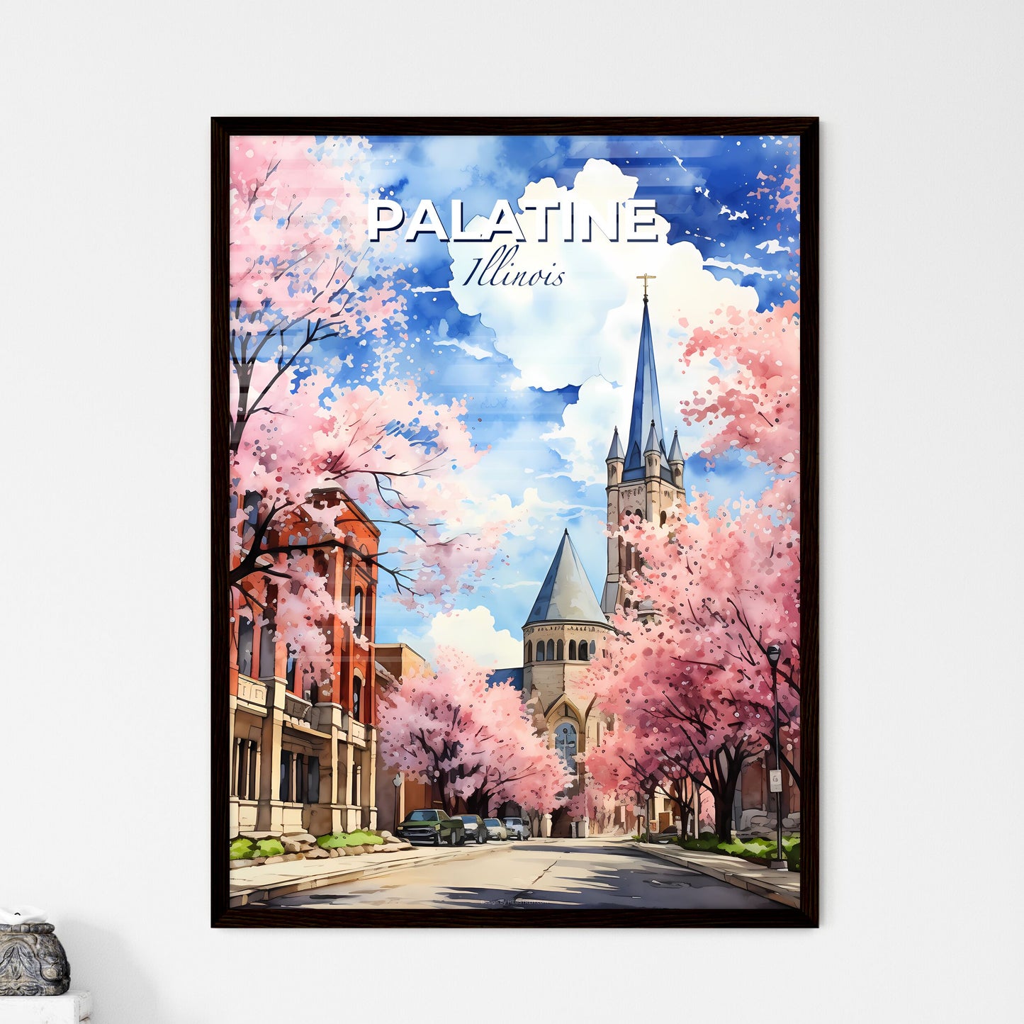 Palatine, Illinois, A Poster of a street with trees and a church Default Title