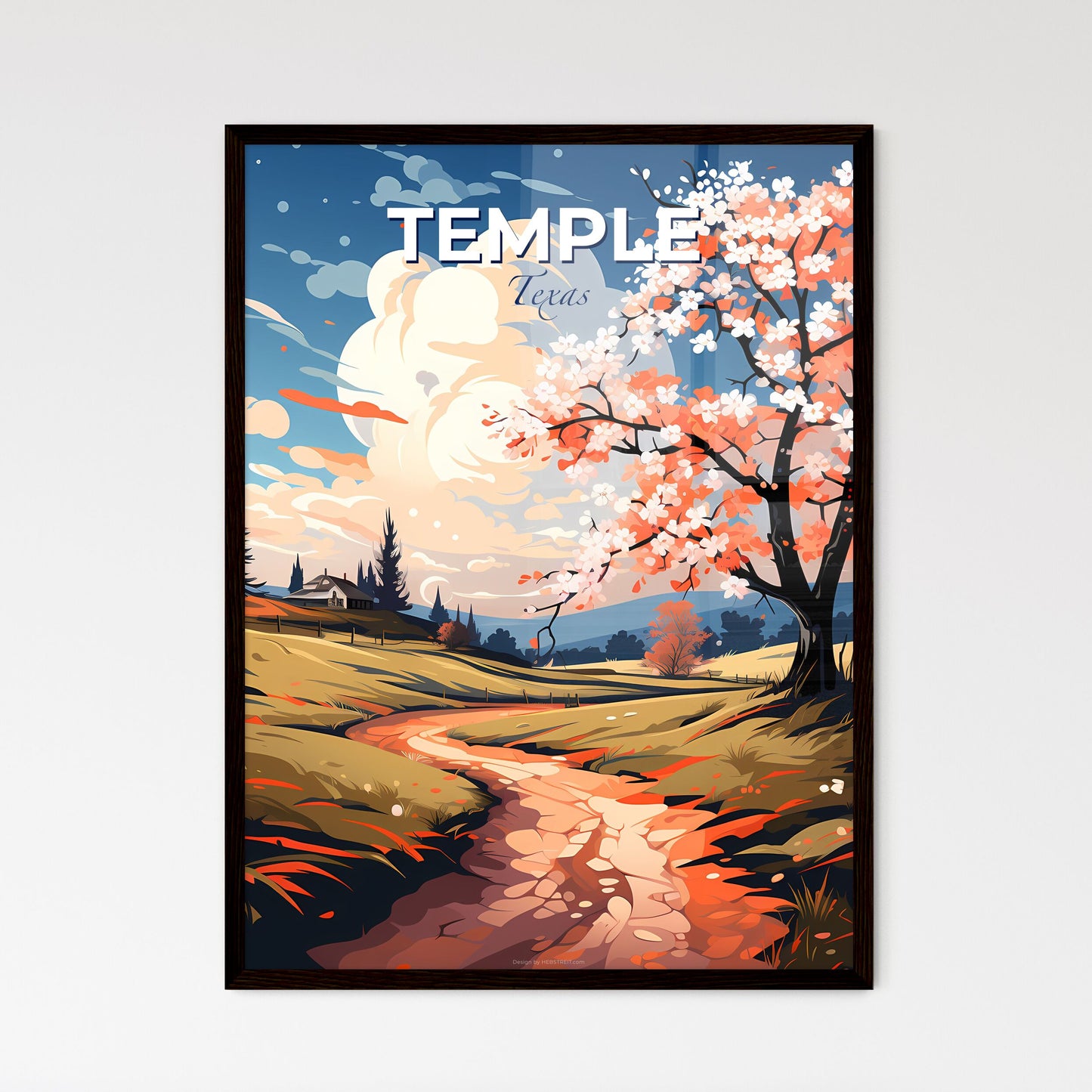 Temple, Texas, A Poster of a dirt road through a field with a tree and a house Default Title