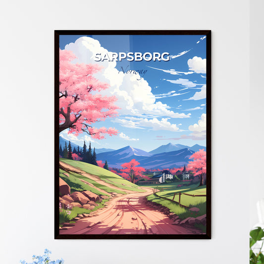 Sarpsborg, Norway, A Poster of a road with pink flowers on it Default Title