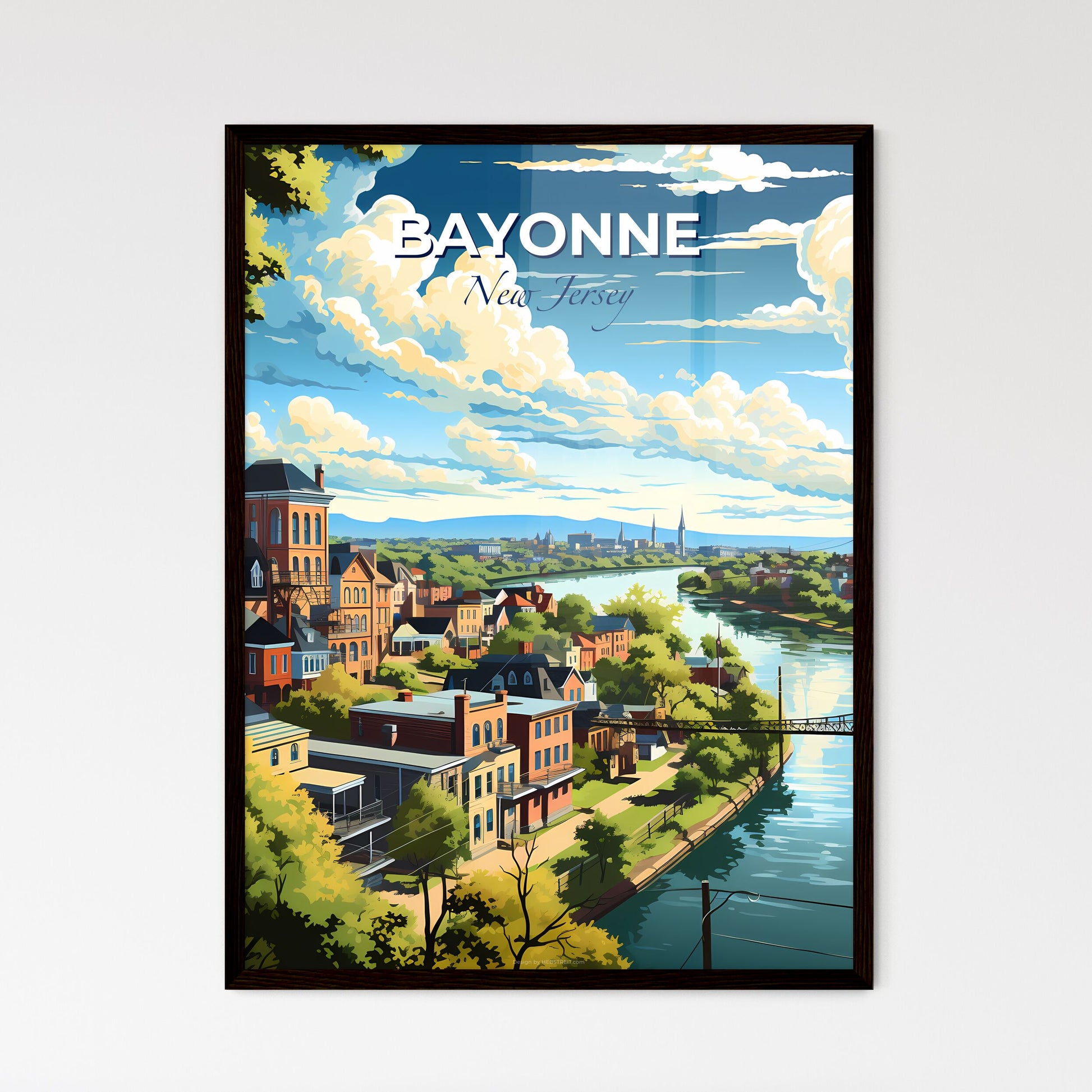 Bayonne, New Jersey, A Poster of a river with a bridge over a city Default Title