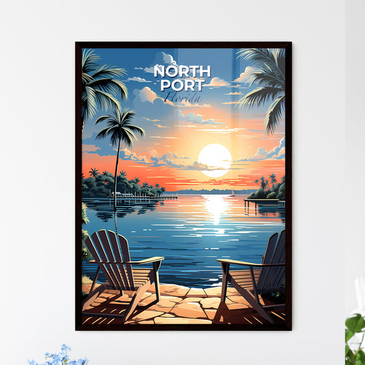 North Port, Florida, A Poster of a sunset over a body of water with chairs and trees Default Title