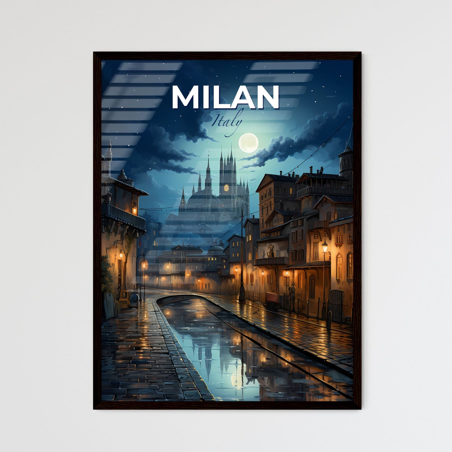 Milan, Italy, A Poster of a city street with a castle in the background Default Title