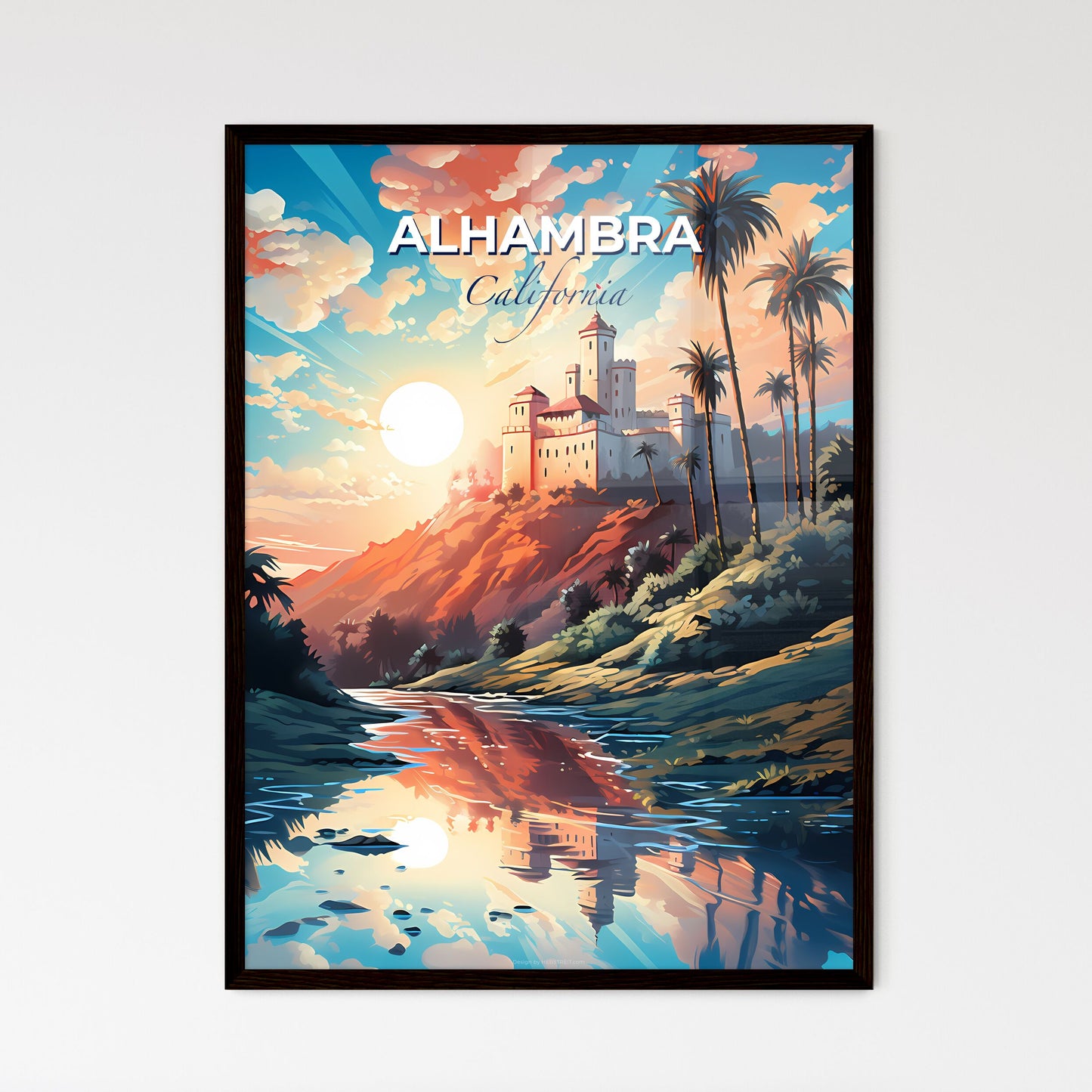 Alhambra, California, A Poster of a river with a castle on top of it Default Title