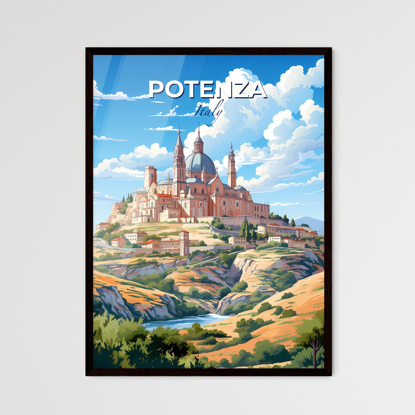Potenza, Italy, A Poster of a painting of a castle on a hill Default Title