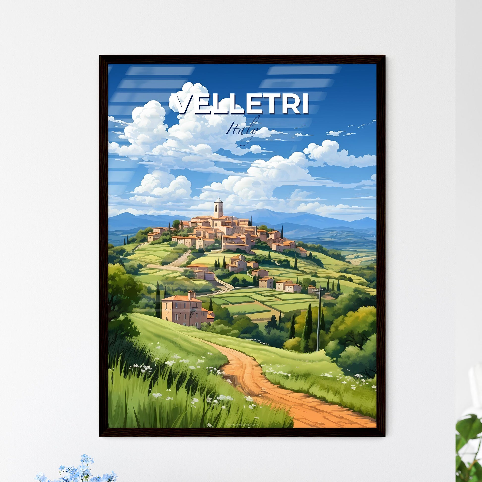 Velletri, Italy, A Poster of a landscape with a village on a hill Default Title