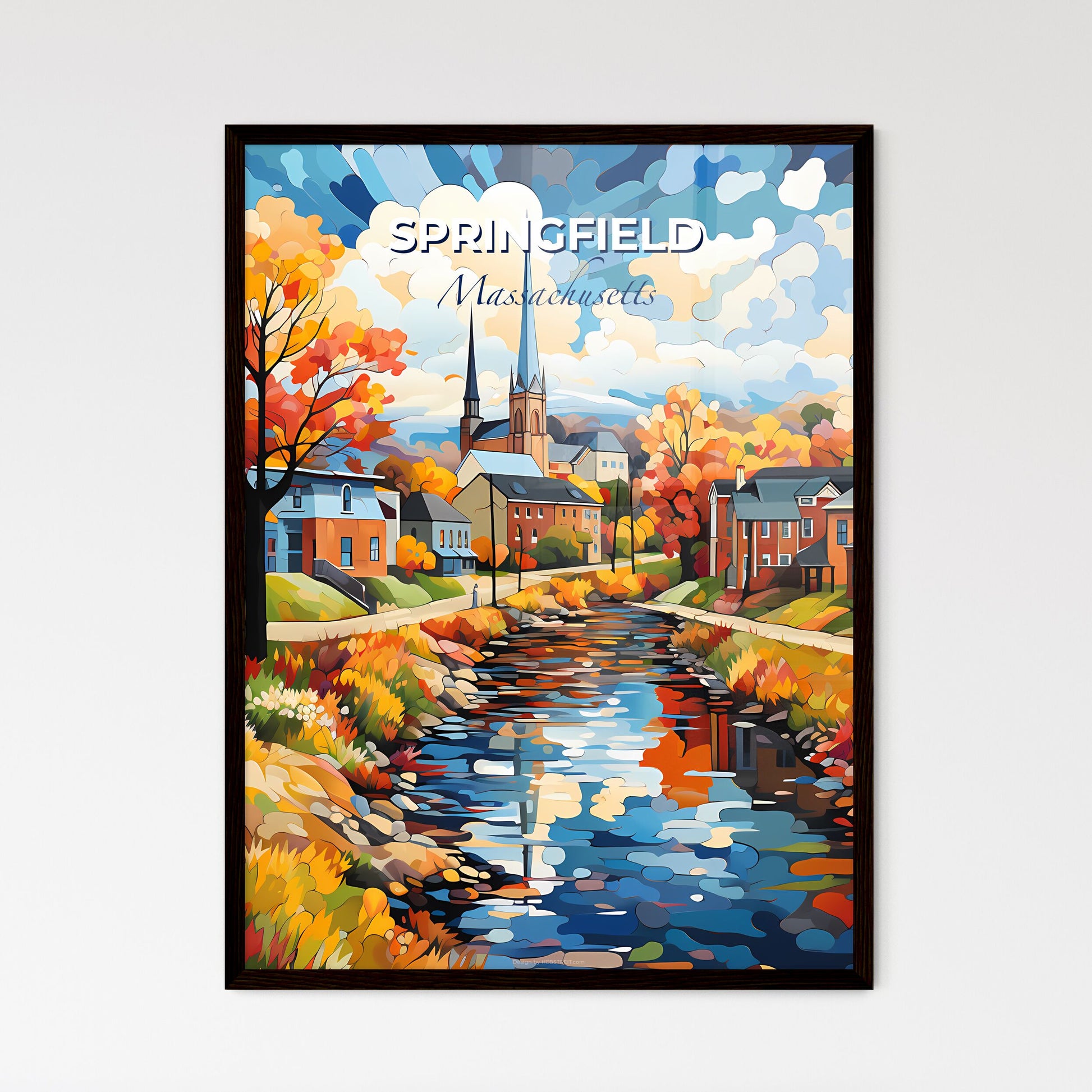 Springfield, Massachusetts, A Poster of a water stream with houses and trees Default Title