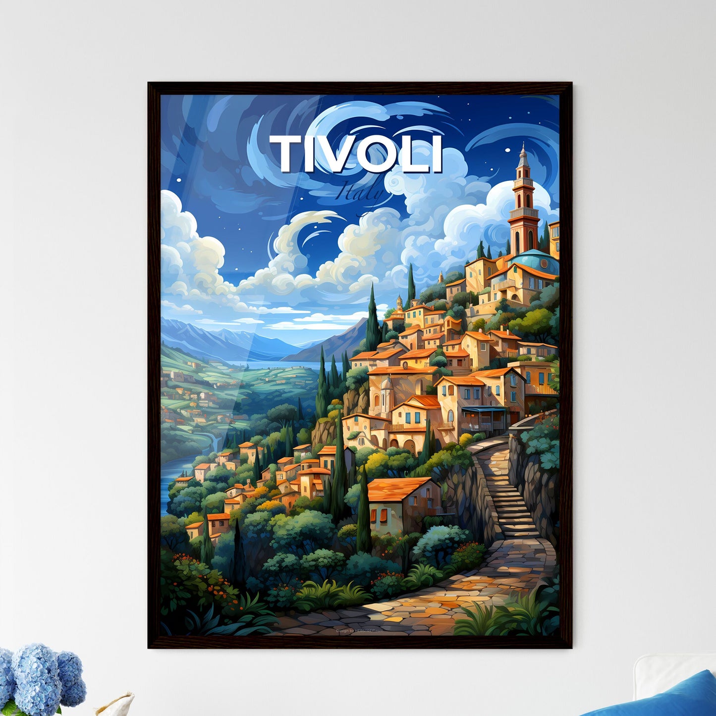 Tivoli, Italy, A Poster of a painting of a town on a hill Default Title