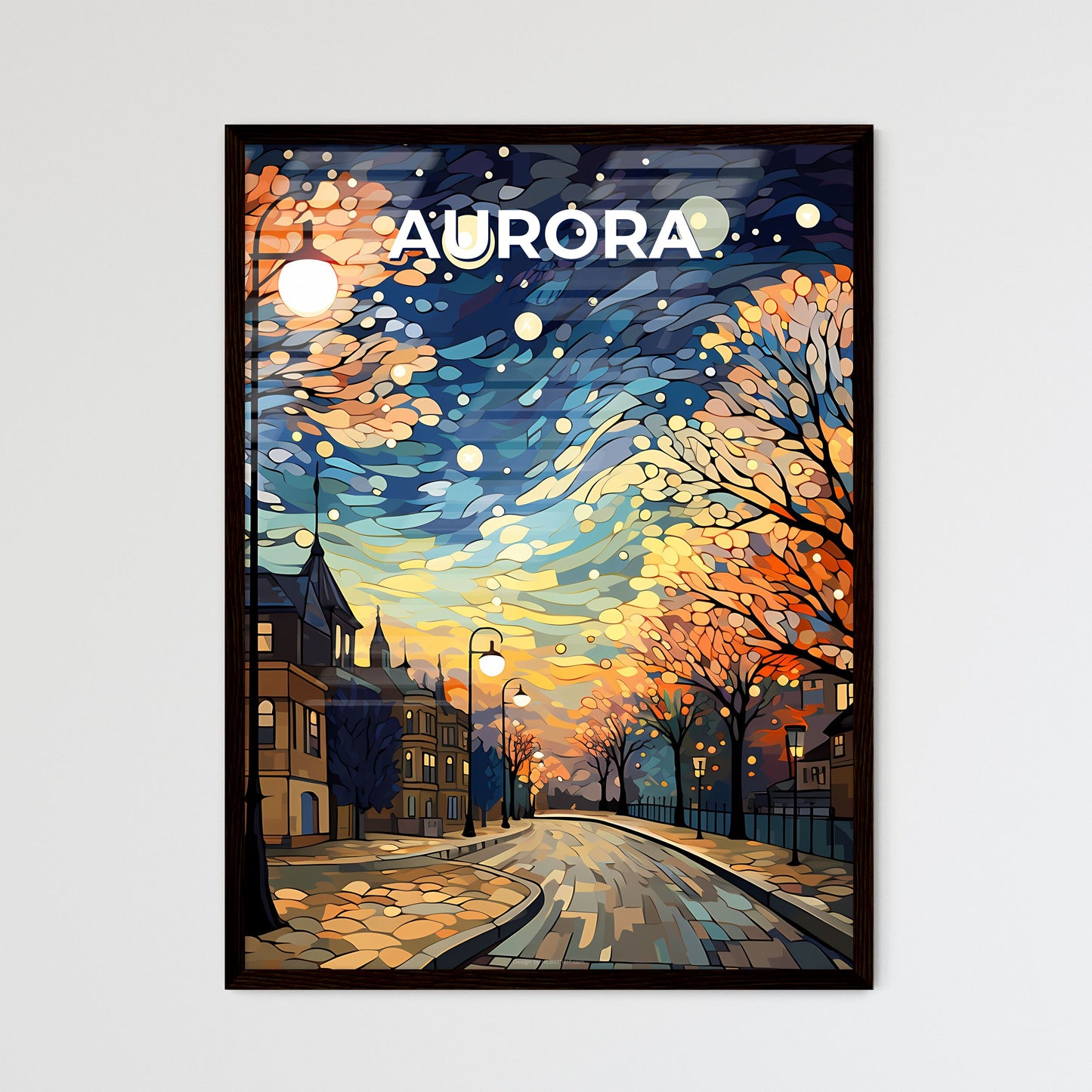 Aurora, Illinois, A Poster of a street with trees and street lights Default Title