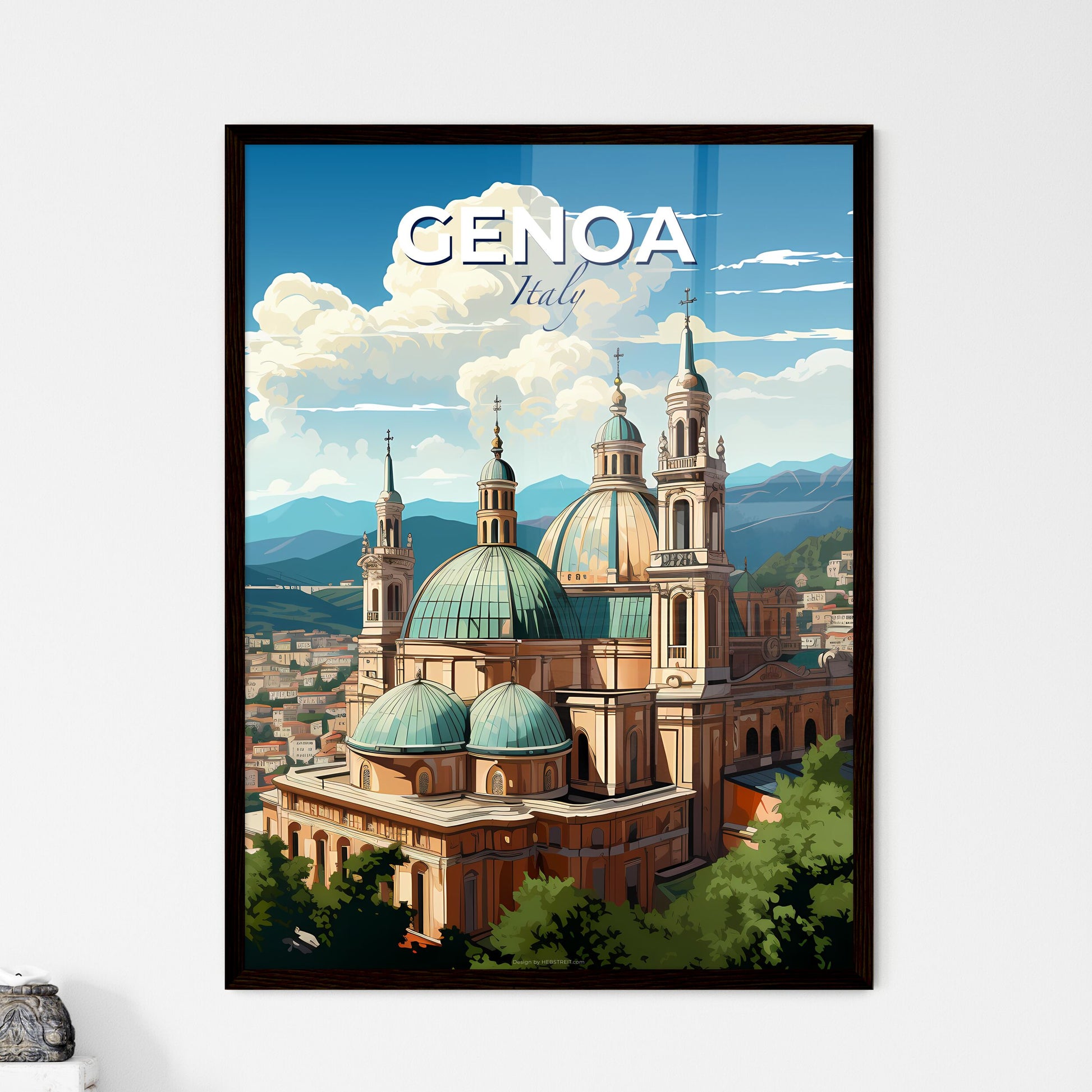 Genoa, Italy, A Poster of Cuenca with a green roof and blue domes Default Title