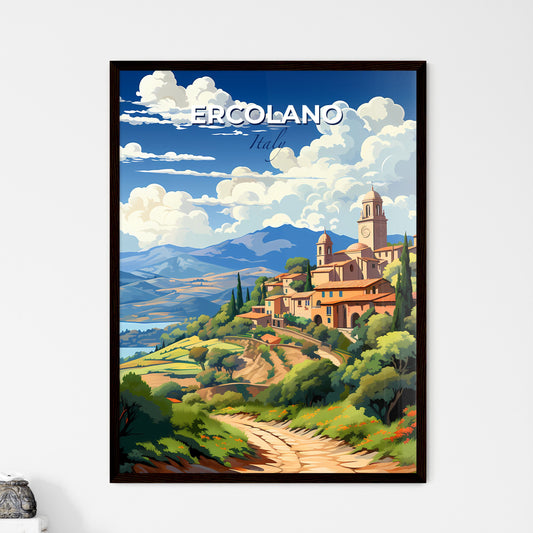 Ercolano, Italy, A Poster of a landscape of a village with a road and trees Default Title
