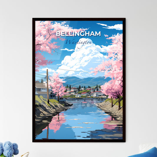 Bellingham, Washington, A Poster of a river with pink flowers and houses Default Title