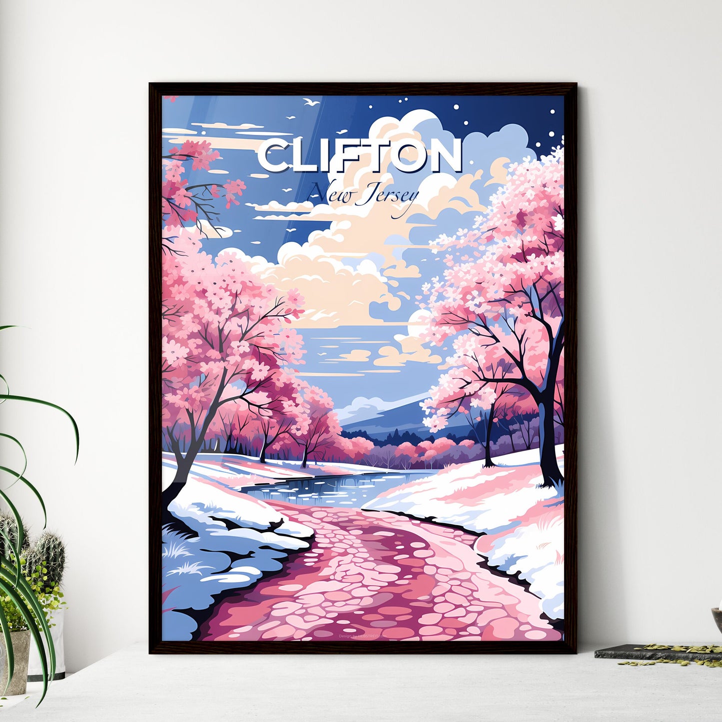 Clifton, New Jersey, A Poster of a pink trees and a river Default Title