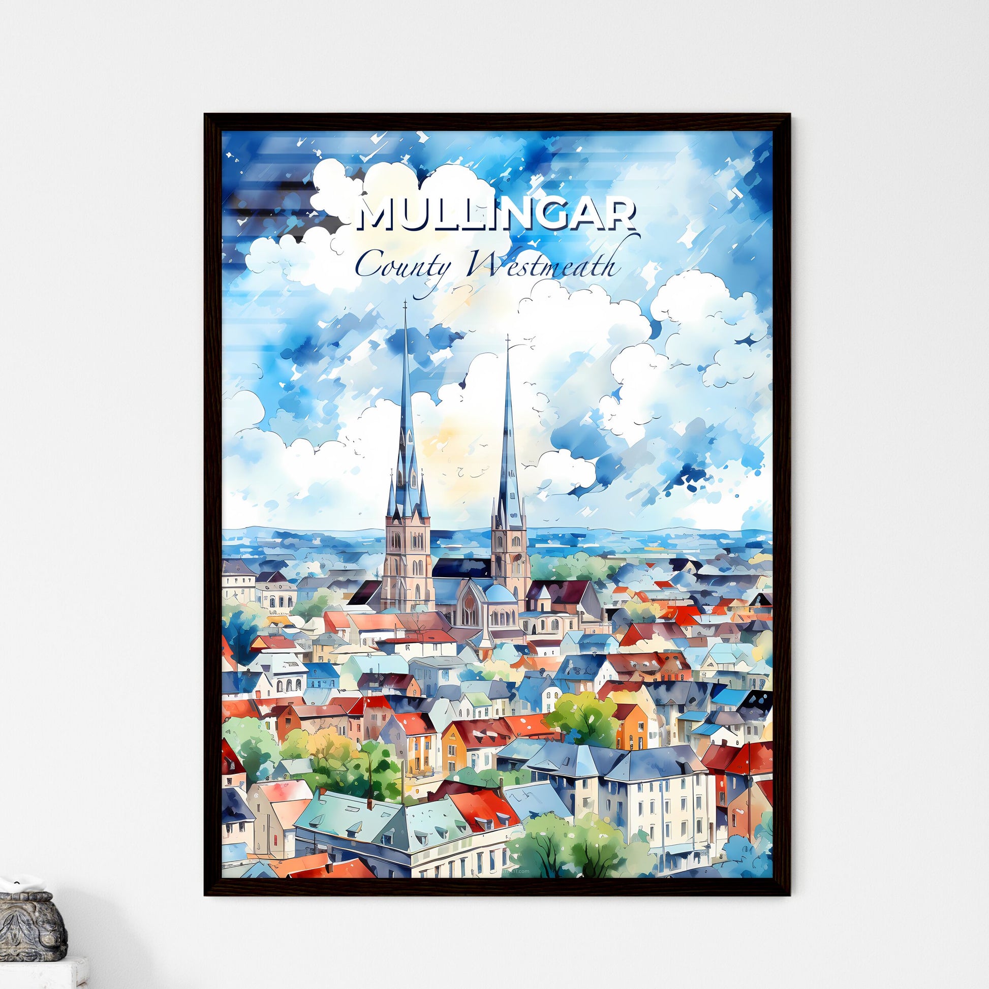 Mullingar, County Westmeath, A Poster of a watercolor painting of a city Default Title