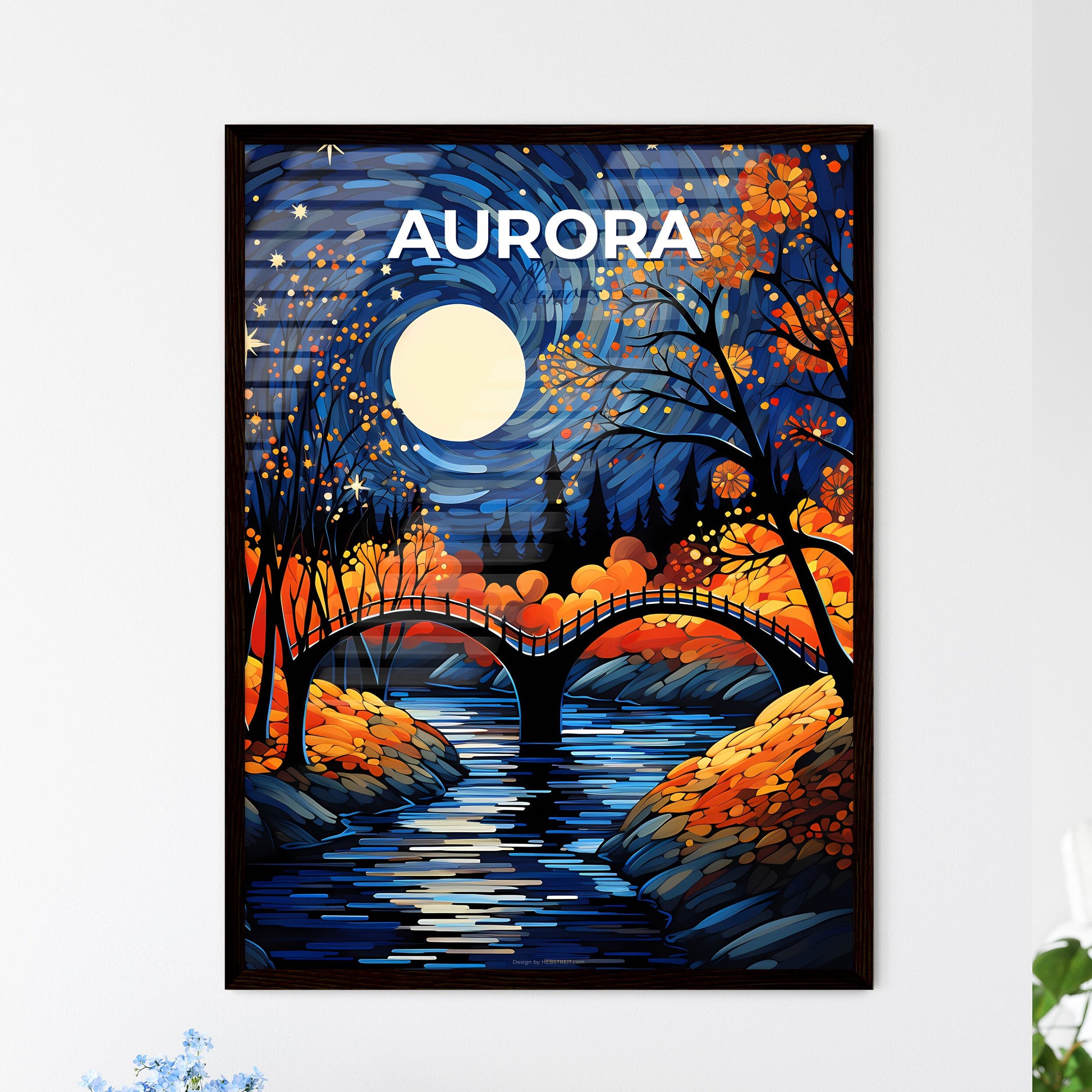 Aurora, Illinois, A Poster of a bridge over a river with trees and a full moon Default Title