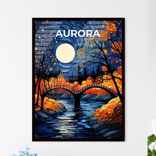 Aurora, Illinois, A Poster of a bridge over a river with trees and a full moon Default Title
