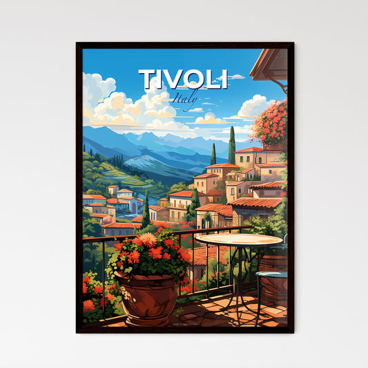 Tivoli, Italy, A Poster of a balcony with a view of a town and mountains Default Title