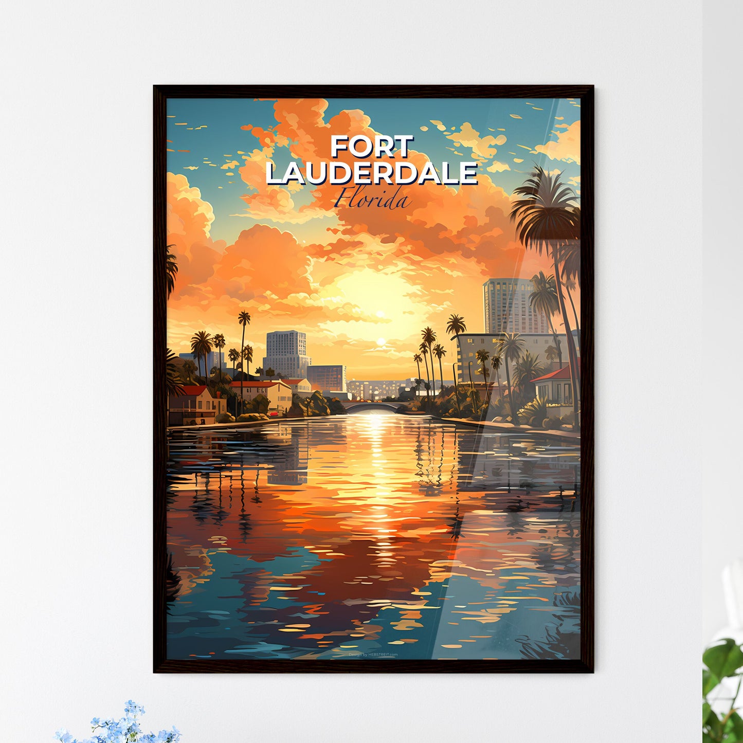 Fort Lauderdale, Florida, A Poster of a water way with palm trees and buildings in the background Default Title